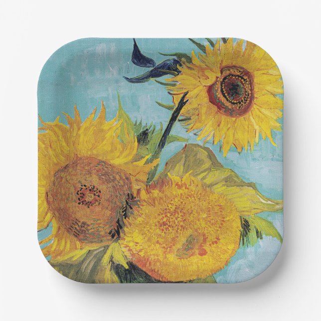 Vincent Van Gogh - Drei Sonnenblumen in einer Vase Pappteller (Vorderseite)