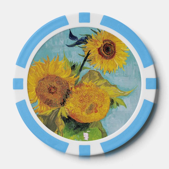Vincent Van Gogh - Drei Sonnenblumen in einer Vase Pokerchips (Vorderseite)