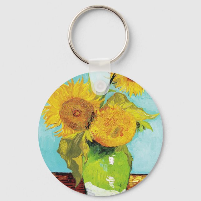 Vincent Van Gogh Drei Sonnenblumen in einer Vase Schlüsselanhänger (Vorderseite)