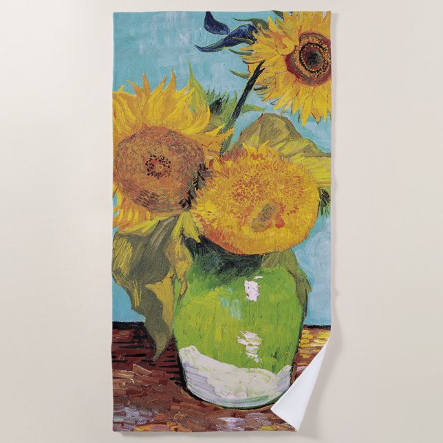 Vincent Van Gogh - Drei Sonnenblumen in einer Vase Strandtuch (Vorderseite)