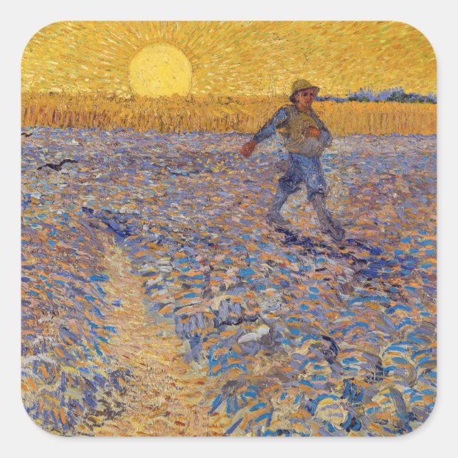 Vincent van Gogh - Dusche mit Setting Sun Quadratischer Aufkleber (Vorderseite)