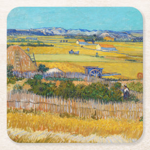 Vincent van Gogh - Ernte bei La Crau Rechteckiger Pappuntersetzer