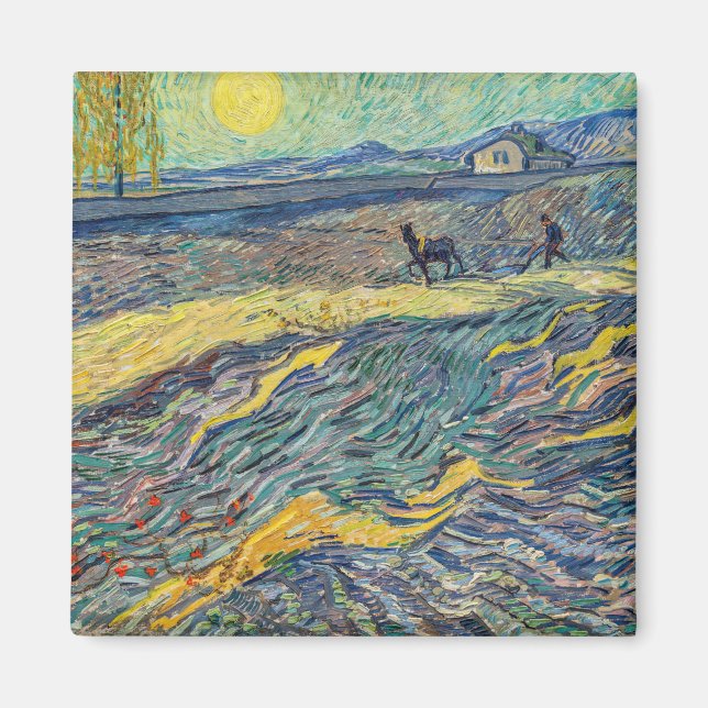 Vincent van Gogh - Feld mit pflügenden Bauern Magnet (Vorne)