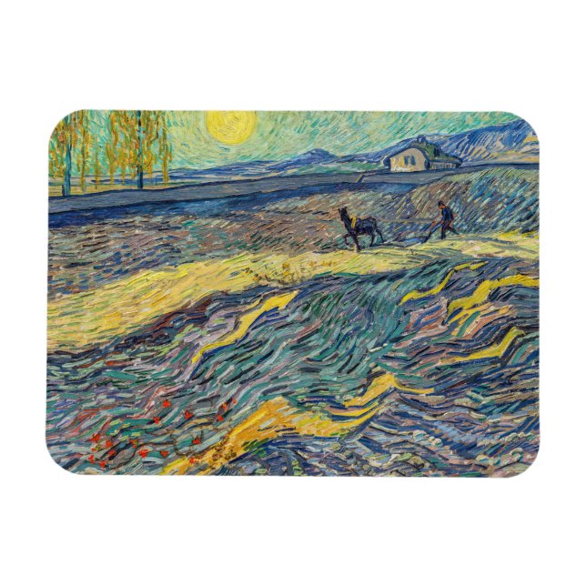 Vincent van Gogh - Feld mit pflügenden Bauern Magnet (Horizontal)