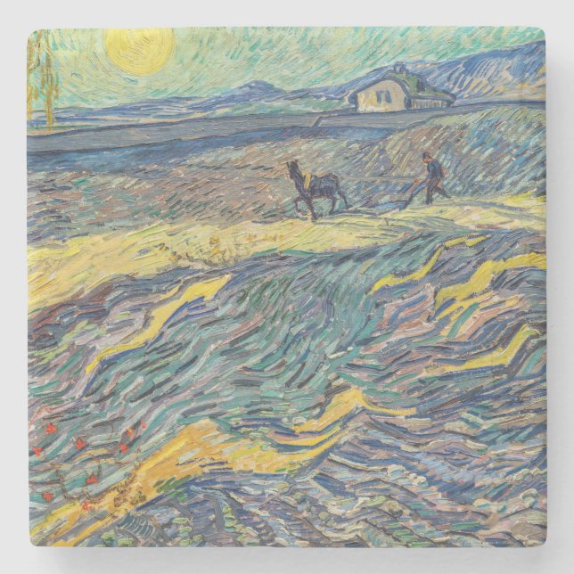 Vincent van Gogh - Feld mit pflügenden Bauern Steinuntersetzer (Vorderseite)
