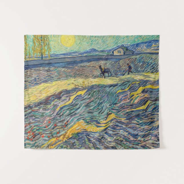 Vincent van Gogh - Feld mit pflügenden Bauern Wandteppich (Vorderseite (Horizontal))