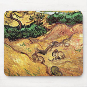 Vincent Van Gogh - Feld mit zwei Kaninchen Kunstfe Mousepad