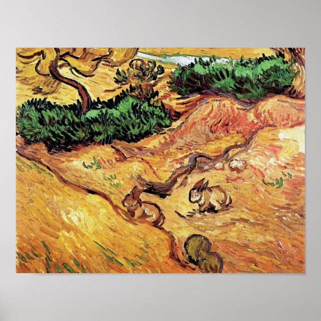 Vincent Van Gogh - Feld mit zwei Kaninchen Kunstfe Poster (Vorne)