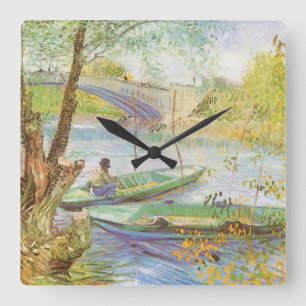 Vincent van Gogh - Fischer im Frühling, Pont de Cl Quadratische Wanduhr