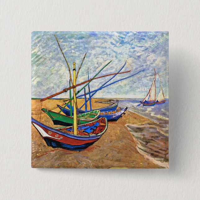 Vincent Van Gogh - Fischerboote am Strand Button (Vorderseite)