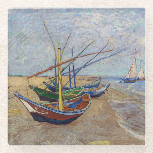 Vincent van Gogh - Fischerboote am Strand Glasuntersetzer (Vorderseite)