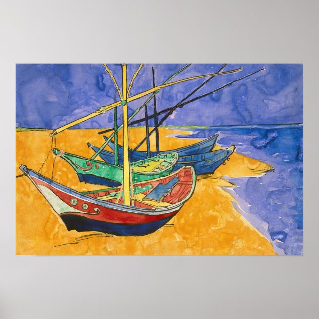 Vincent van Gogh - Fischerboote am Strand Poster (Vorne)