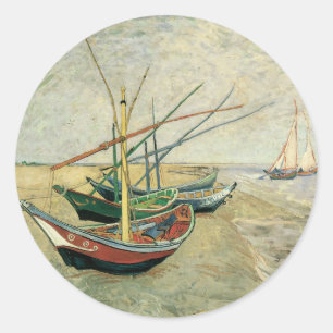 Vincent van Gogh - Fischerboote am Strand Runder Aufkleber