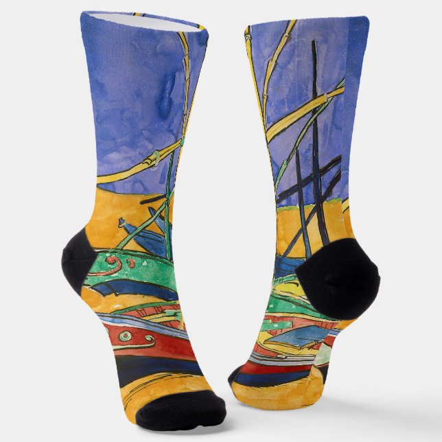 Vincent van Gogh - Fischerboote am Strand Socken (Gewinkelt)