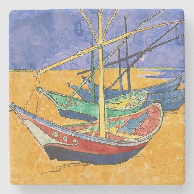 Vincent van Gogh - Fischerboote am Strand Steinuntersetzer (Vorderseite)