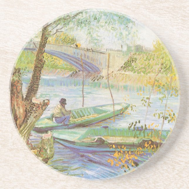 Vincent van Gogh Fishing im Frühling, Pont de Clic Sandstein Untersetzer (Vorne)