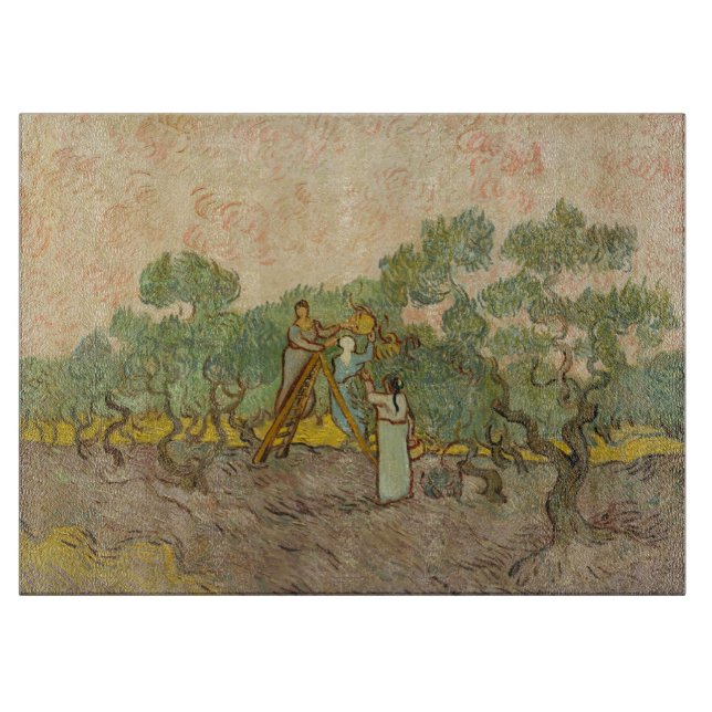 Vincent van Gogh - Frauen, die Oliven pflücken Schneidebrett (Vorderseite)