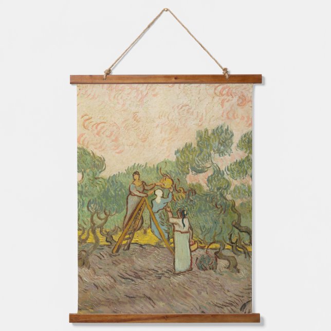Vincent van Gogh - Frauen, die Oliven pflücken Wandteppich Mit Holzrahmen (Vorderseite)