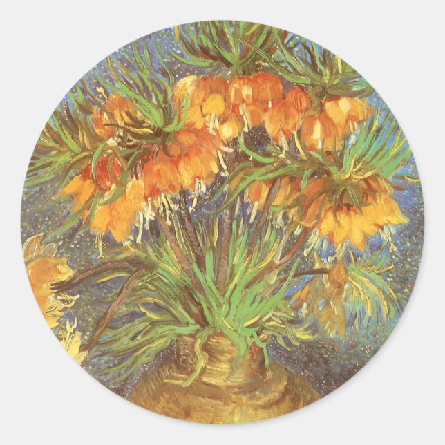Vincent van Gogh - Fritillaries in einer Kupfervas Runder Aufkleber (Vorderseite)