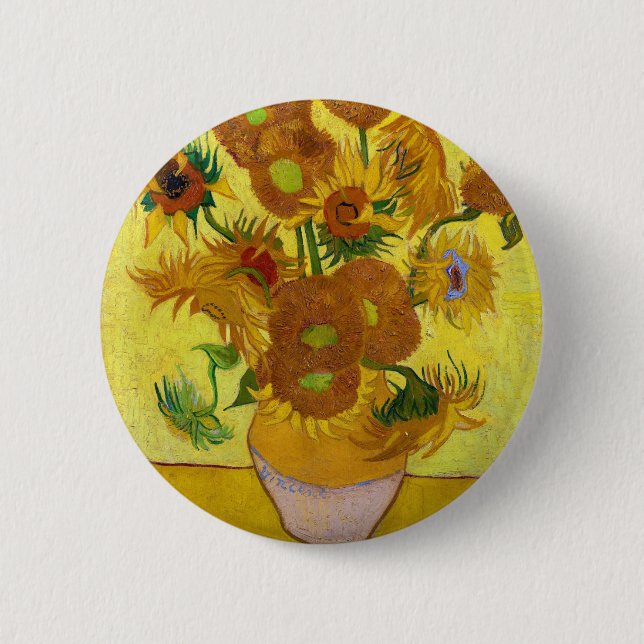 Vincent Van Gogh Fünfzehn Sonnenblumen in einer Va Button (Vorderseite)