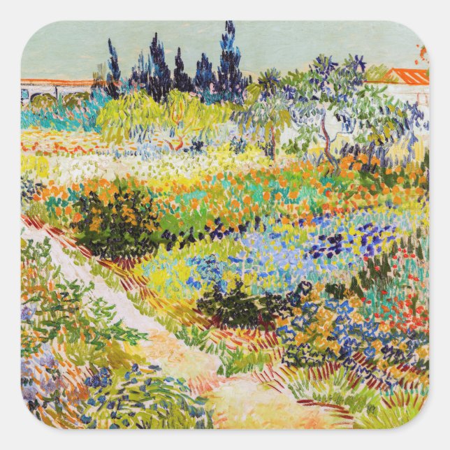 Vincent van Gogh - Garten bei Arles Quadratischer Aufkleber (Vorderseite)