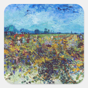 Vincent van Gogh - Grüne Weinberge Quadratischer Aufkleber