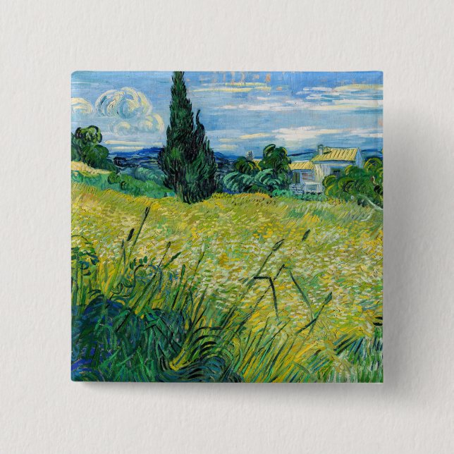 Vincent van Gogh - Grüne Weizenfelder mit Zypresse Button (Vorderseite)