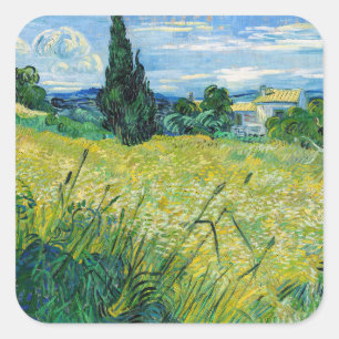 Vincent van Gogh - Grüne Weizenfelder mit Zypresse Quadratischer Aufkleber