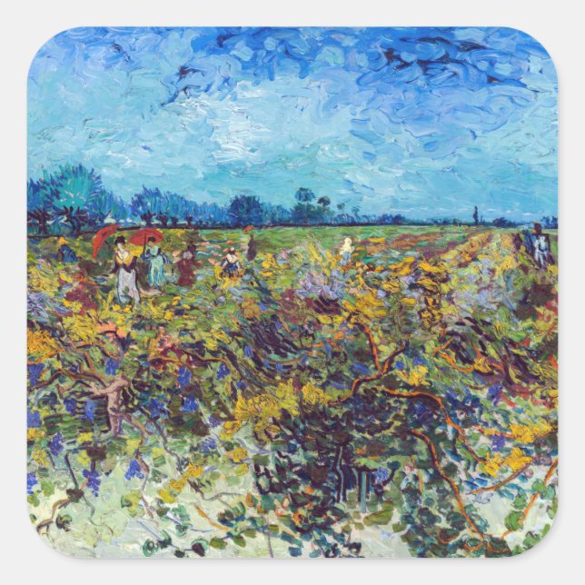 Vincent van Gogh - Grüner Weinberg Quadratischer Aufkleber (Vorderseite)