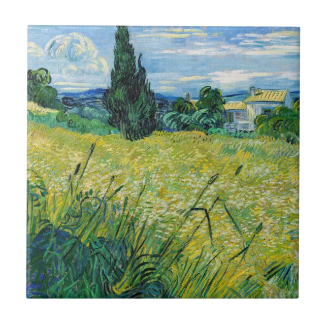 Vincent van Gogh - Grünes Weizenfeld mit Cypress Fliese (Vorderseite)
