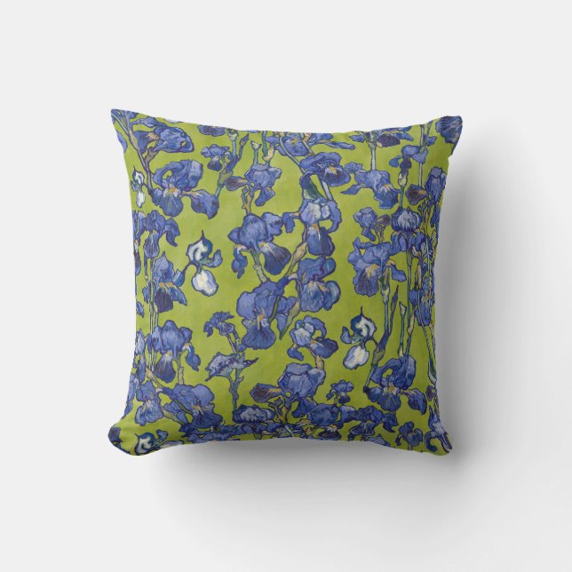 Vincent Van Gogh Irises Cobalt Blue Apple Green Kissen (Vorderseite)