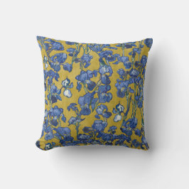 Vincent Van Gogh Irises Cobalt Blue Mustard Yellow Kissen