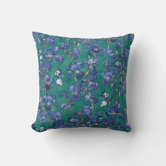Vincent Van Gogh Irises Cobalt Blue Viridian Green Kissen (Vorderseite)