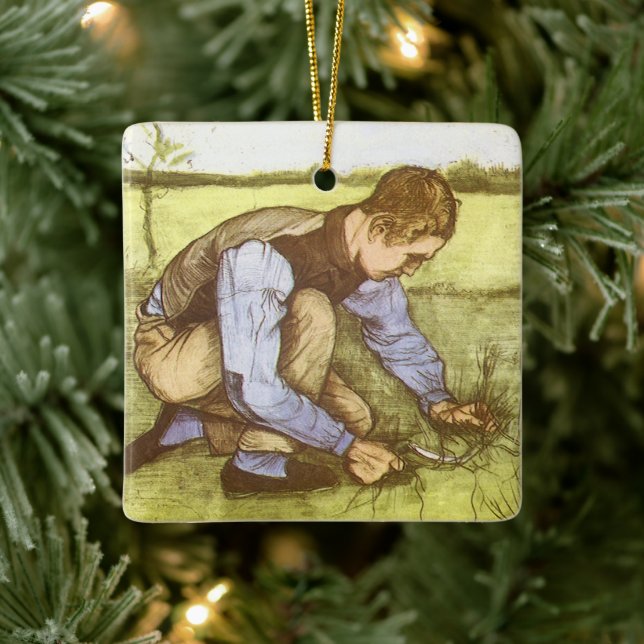 Vincent van Gogh - Junge Gras mit Sichel schneiden Keramikornament (Baum)