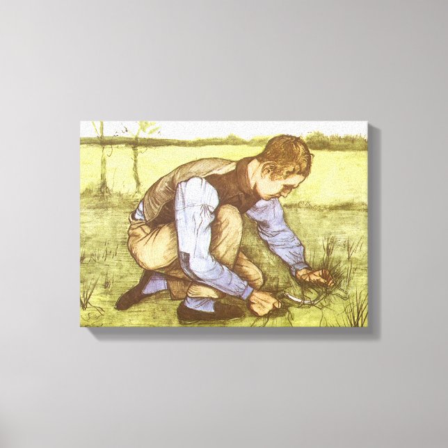 Vincent van Gogh - Junge Gras mit Sichel schneiden Leinwanddruck (Vorderseite)