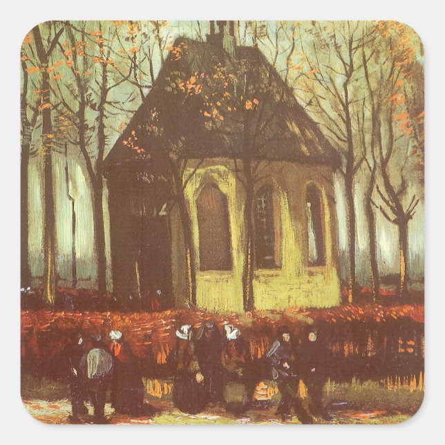 Vincent van Gogh - Kapelle in Nuenen, Kirchenbewoh Quadratischer Aufkleber (Vorderseite)