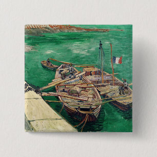 Vincent van Gogh   landenBühne mit Booten, 1888 Button