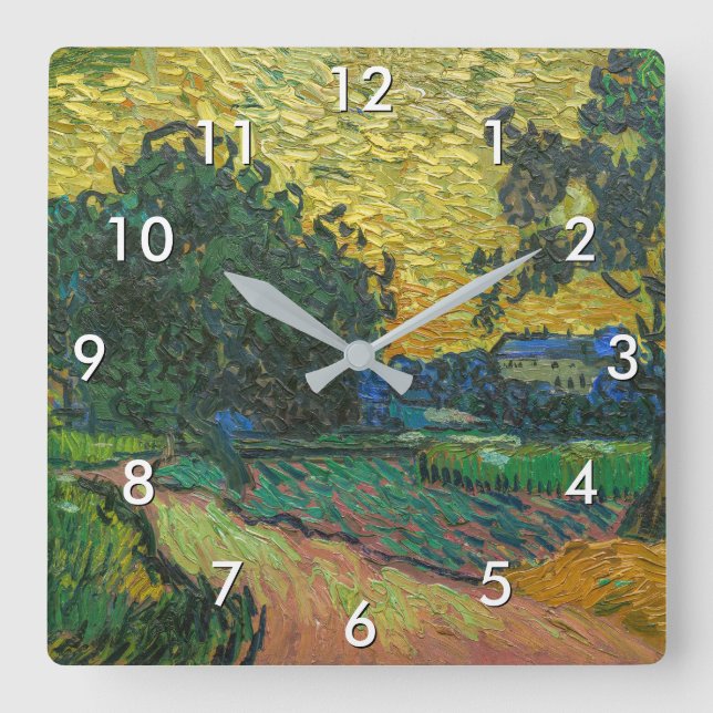 Vincent van Gogh - Landschaft bei Twilight Quadratische Wanduhr (Vorderseite)
