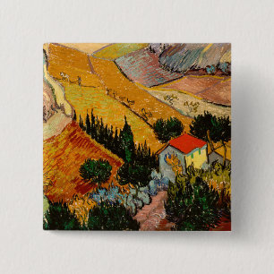 Vincent van Gogh - Landschaft, Haus und Pflüger Button
