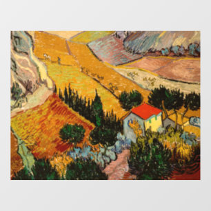 Vincent van Gogh - Landschaft, Haus und Pflüger Fensteraufkleber