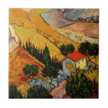 Vincent van Gogh - Landschaft, Haus und Plowman Fliese<br><div class="desc">Landschaft mit Haus und Plowman / Tal mit Plowman Seen von oben - Vincent van Gogh,  1889</div>