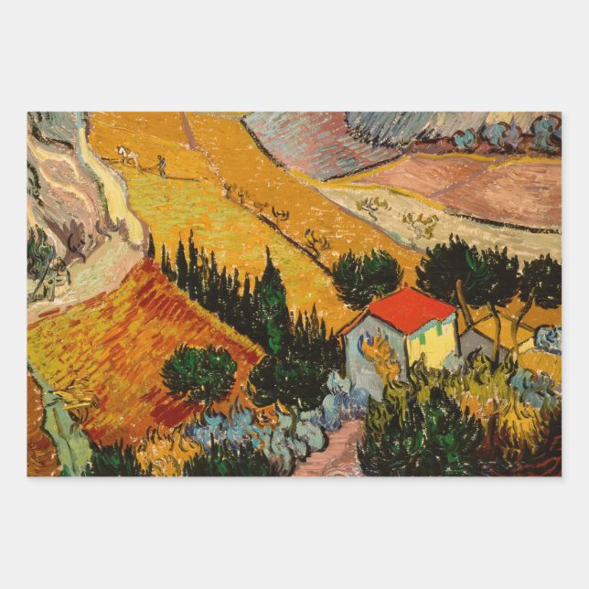 Vincent van Gogh - Landschaft, Haus und Plowman Geschenkpapier Set (Vorderseite)
