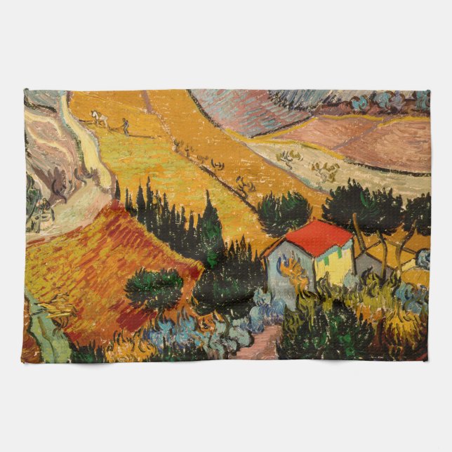 Vincent van Gogh - Landschaft, Haus und Plowman Geschirrtuch (Horizontal)