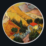Vincent van Gogh - Landschaft, Haus und Plowman Keramikknauf<br><div class="desc">Landschaft mit Haus und Plowman / Tal mit Plowman Seen von oben - Vincent van Gogh,  1889</div>