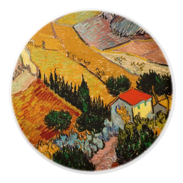 Vincent van Gogh - Landschaft, Haus und Plowman Keramikknauf (Vorderseite)