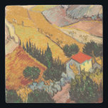 Vincent van Gogh - Landschaft, Haus und Plowman Steinuntersetzer<br><div class="desc">Landschaft mit Haus und Plowman / Tal mit Plowman Seen von oben - Vincent van Gogh,  1889</div>