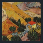 Vincent van Gogh - Landschaft, Haus und Plowman Töpfeuntersetzer<br><div class="desc">Landschaft mit Haus und Plowman / Tal mit Plowman Seen von oben - Vincent van Gogh,  1889</div>