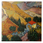 Vincent van Gogh | Landschaft mit Haus & Plowman Fliese<br><div class="desc">Nummer der Bildauflistung:  BAL385504 Landschaft mit Haus und Plowman,  1889 (Öl auf Leinwand). Gogh,  Vincent van (1853-1890) Öl auf Leinwand. Hermitage,  St. Petersburg,  Russland .  1889</div>