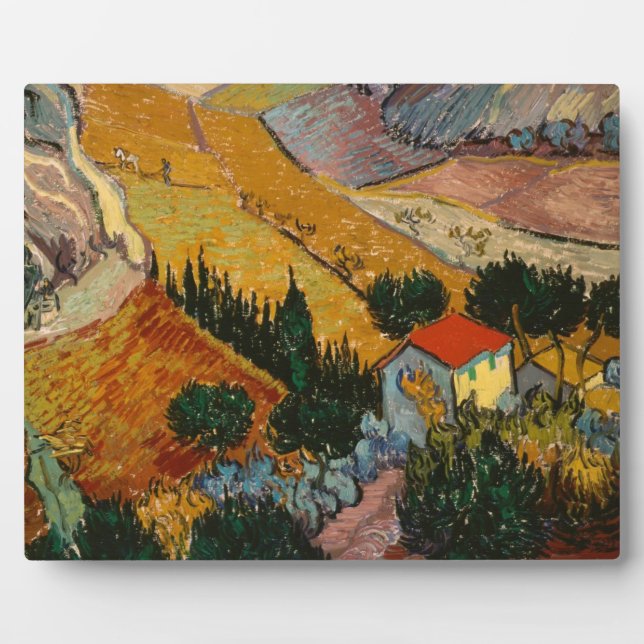 Vincent van Gogh | Landschaft mit Haus & Plowman Fotoplatte (Vorderseite)