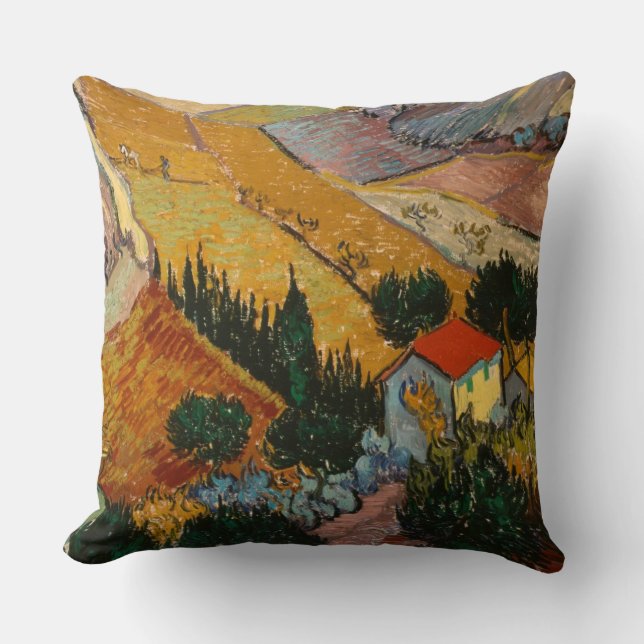 Vincent van Gogh | Landschaft mit Haus & Plowman Kissen (Vorderseite)
